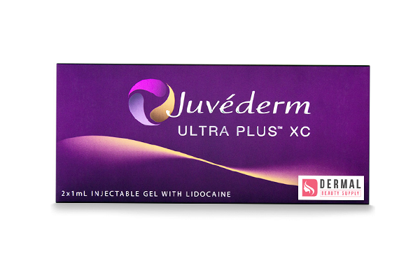 Juvéderm® Ultra Plus XC purple product box with white text