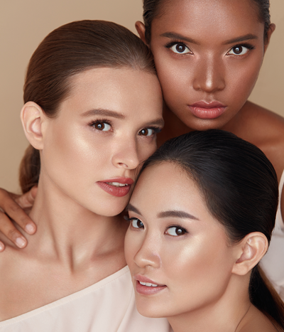 Group of diverse young women with perfect, healthy skin